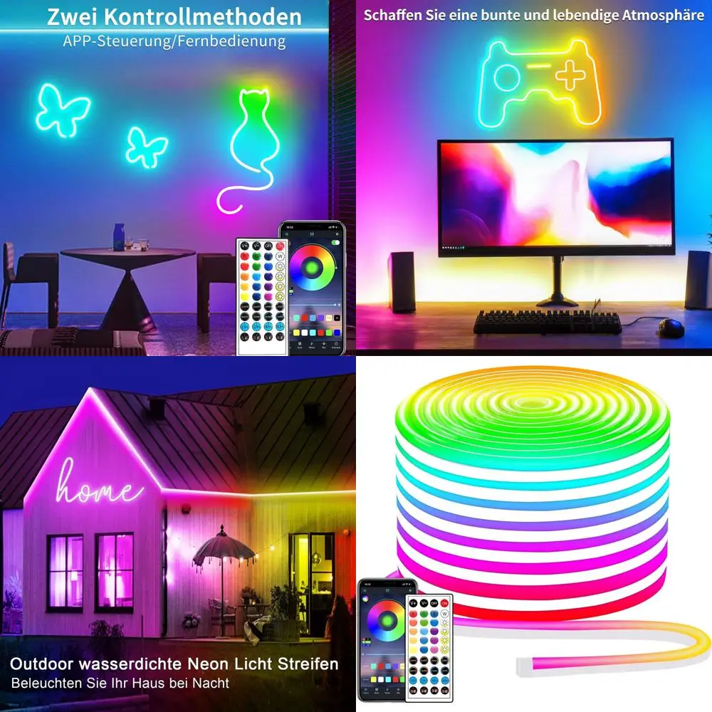 

Водонепроницаемые светодиодные неоновые ленты IP65 132T - Гибкая RGB-лента для декора спальни (внутри/снаружи) с пультом ДУ/управлением через приложение