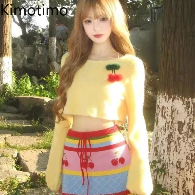 

Kimotimo, милые жаккардовые трикотажные юбки, женские сексуальные облегающие длинные юбки с высокой талией на шнуровке, модные Y2k Spicy Girl, универсальные Faldas