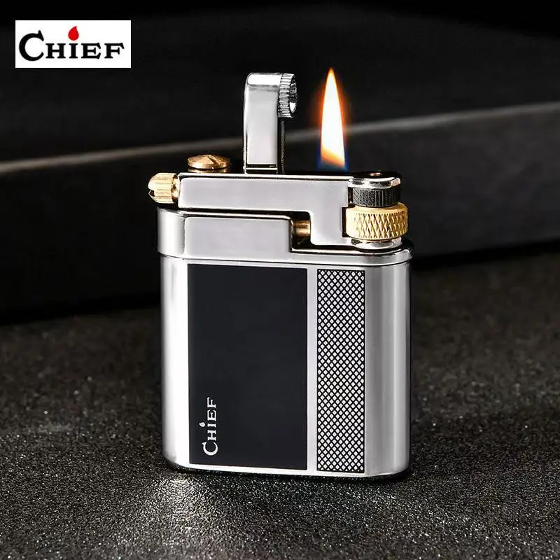 Chief Brass Lighter Creative Slide Ignition Metal Gasoline Lighter Refuelable Vintage Classic Lighter