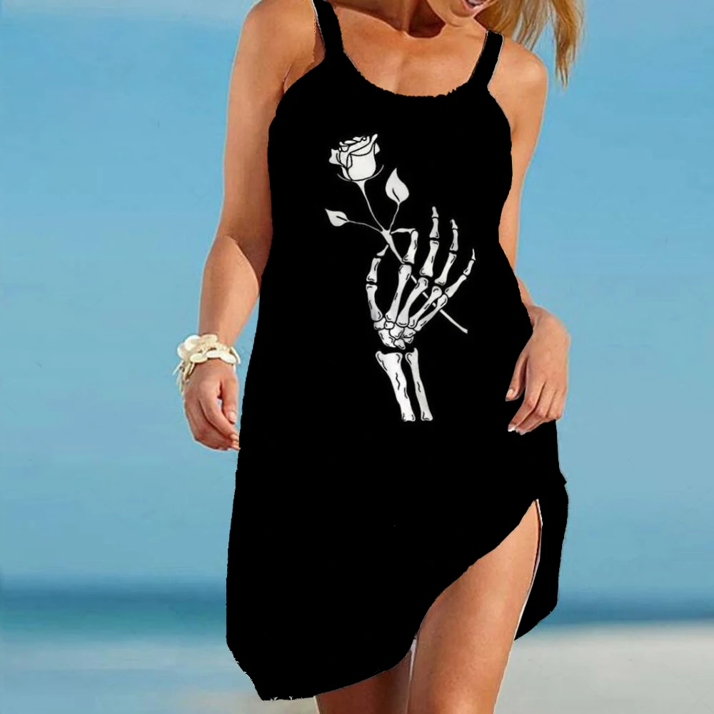 Gotycki Horror czaszka duch halloween Vestido 3D wydrukowane na czarno sukienki plażowe bez rękawów damskie Camisole Costum Y2K hawajskie