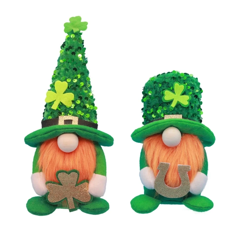 Saint Patricks Day Gnome Plush Doll,Leprechaun Green Tomtes Plush Doll,Shamrocks Scandinavian Plush Elf Toy Home Decor