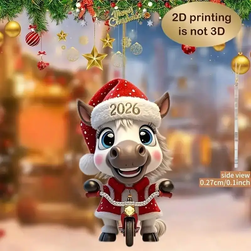 

Мультфильм 2D акриловая Рождественская лошадь автомобиль зеркало заднего вида кулон Рождественская елка орнамент вечерние Новый год подвесное украшение дома