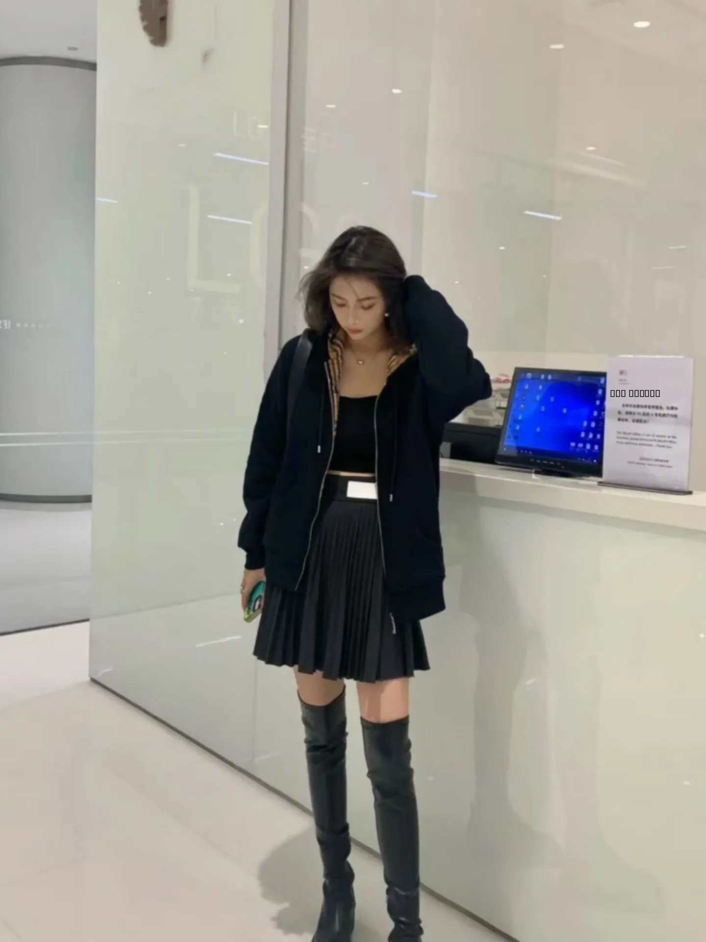 

Bla Wool Blend Zipper Hoodie Loose Casual Ele ex Autumn Winter Faion Commute Sle Long Sve Color Sweats...