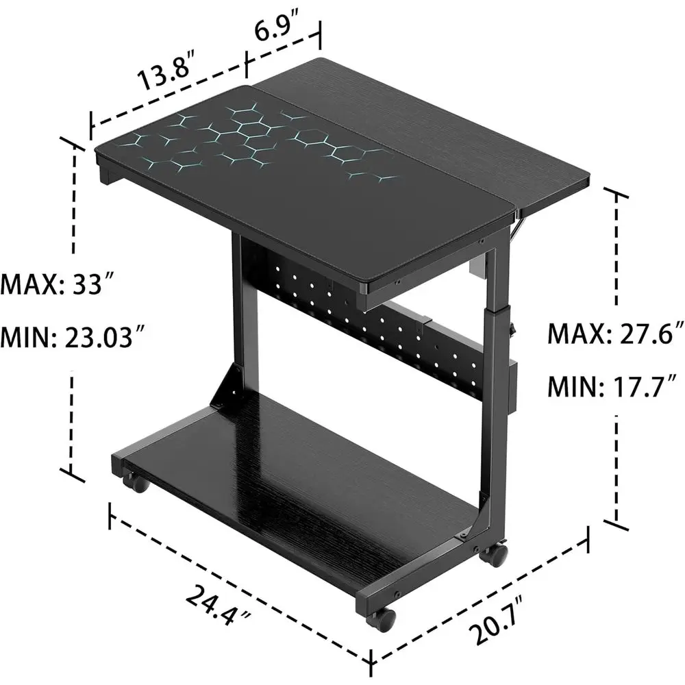 Verstellbarer 2-stufiger PC-Ständer unter dem Schreibtisch mit Rollen und Mauspad für Spiele und Aufbewahrung