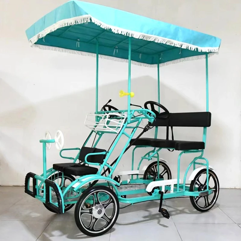 Wheel sightseeing car four-wheel scenic spot rental bicycle double quadruple parent-child bicycle handbrake scenic spot