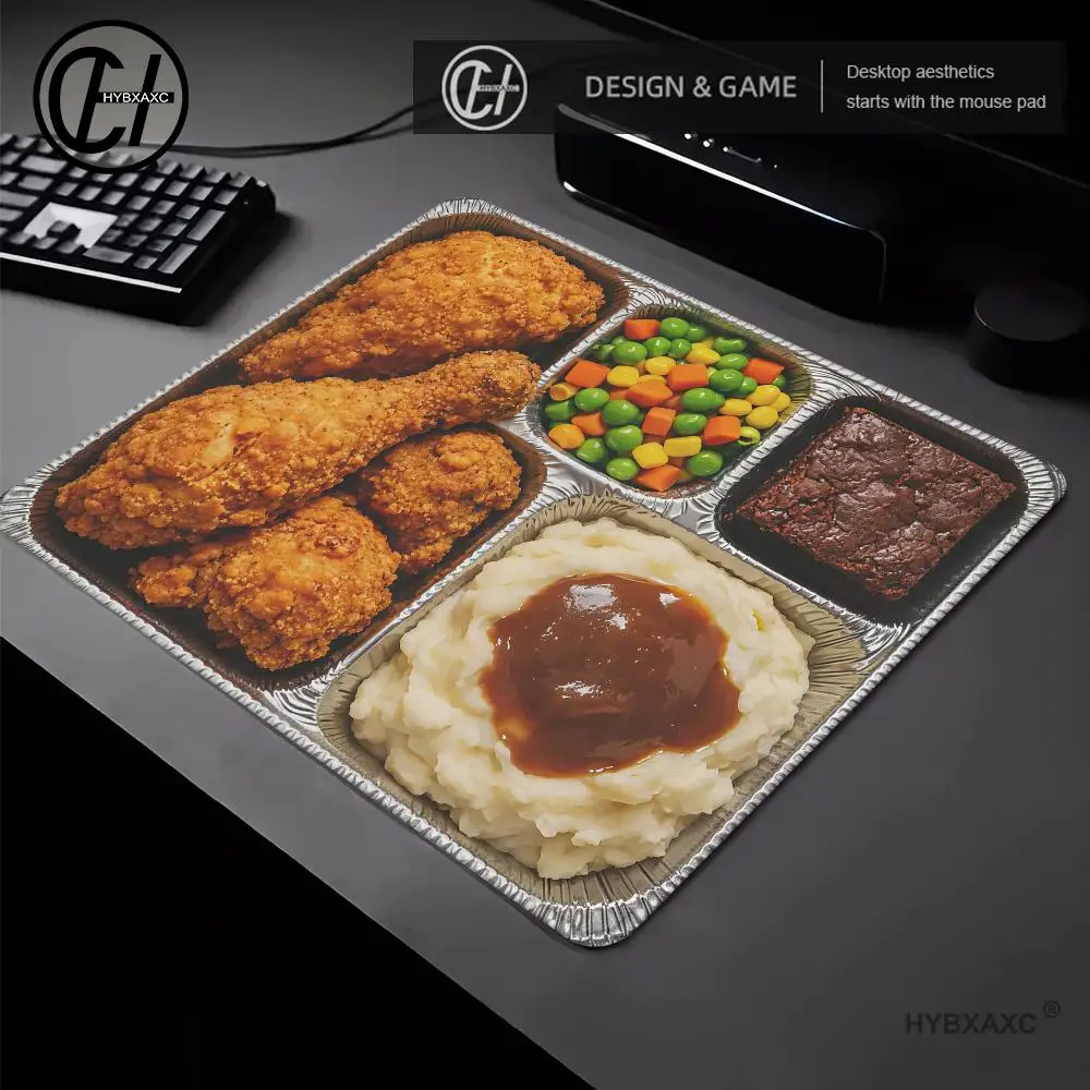 Retro TV Dinner Mouse Pad Multiple Sizes Large Square Computer Office Game Table Mat Fried Chicken Meal Rubber Anti-slip Deskmat