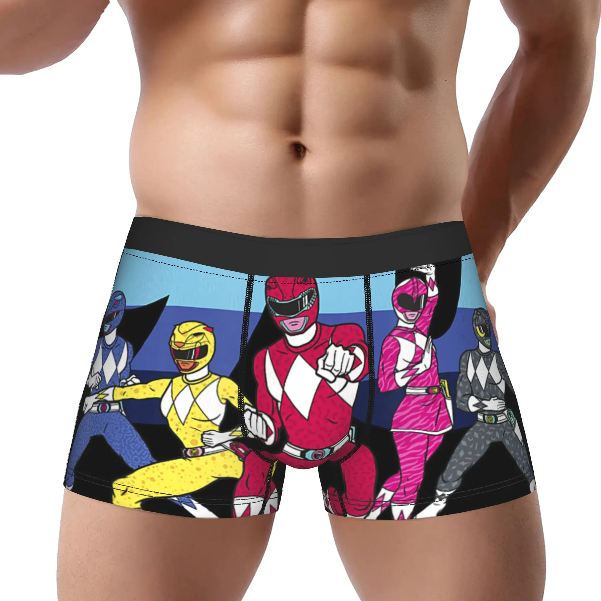 Calzoncillos tipo bóxer con rayas arcoíris retro de los años 90 de Bandai Power Rangers, calzoncillos transpirables, pantalones cortos ventilados, calzoncillos tipo bóxer