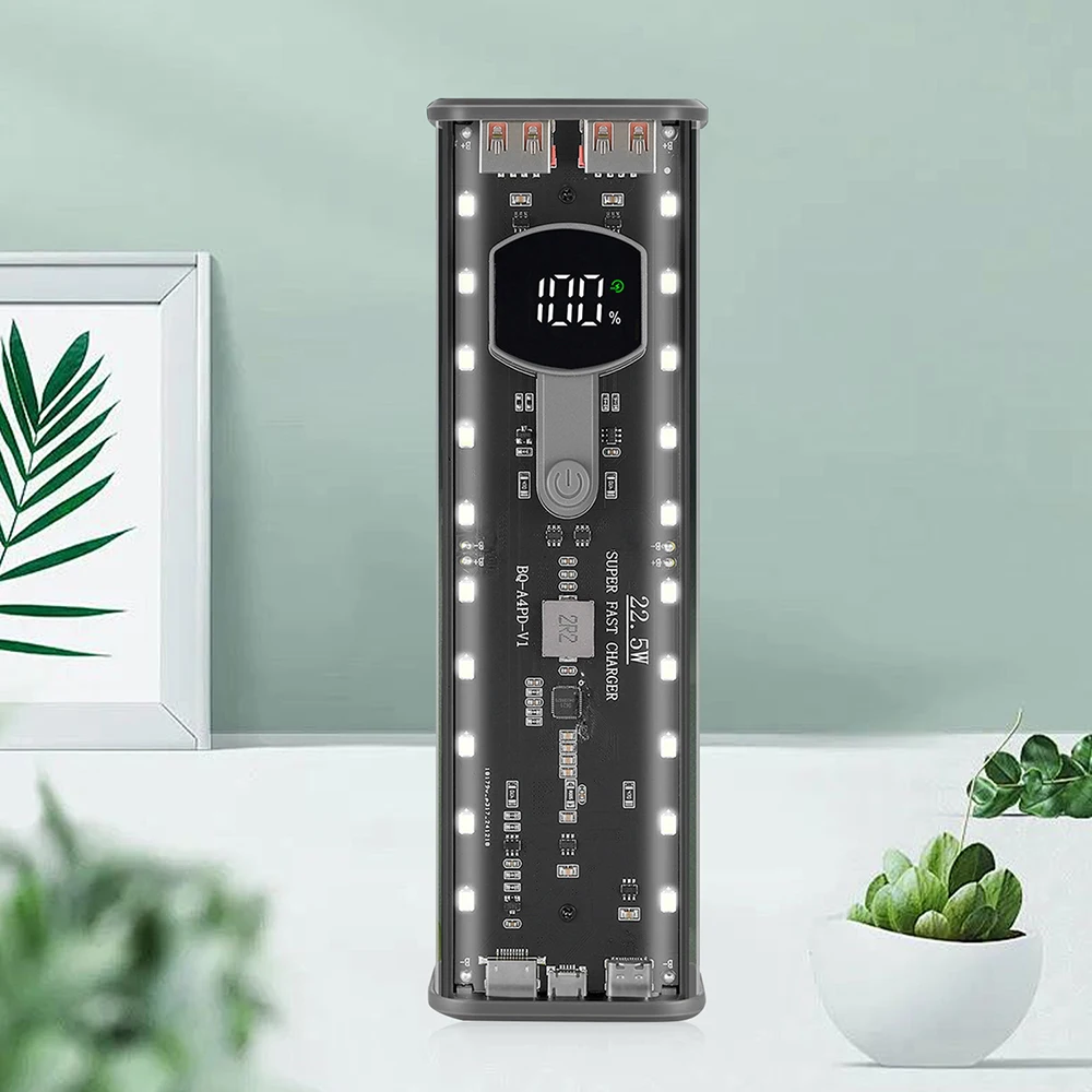 لتقوم بها بنفسك 4*21700 المزدوج USB قوة البنك مع تعديل سطوع الضوء وضع فلاش 22.5 واط PD شحن سريع صندوق تخزين البطارية