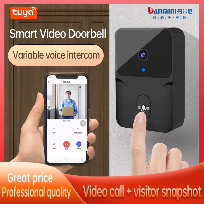 Security protection Smart tuya APP video single item wakes up visitor reminder voice-changing intercom video call doorbell