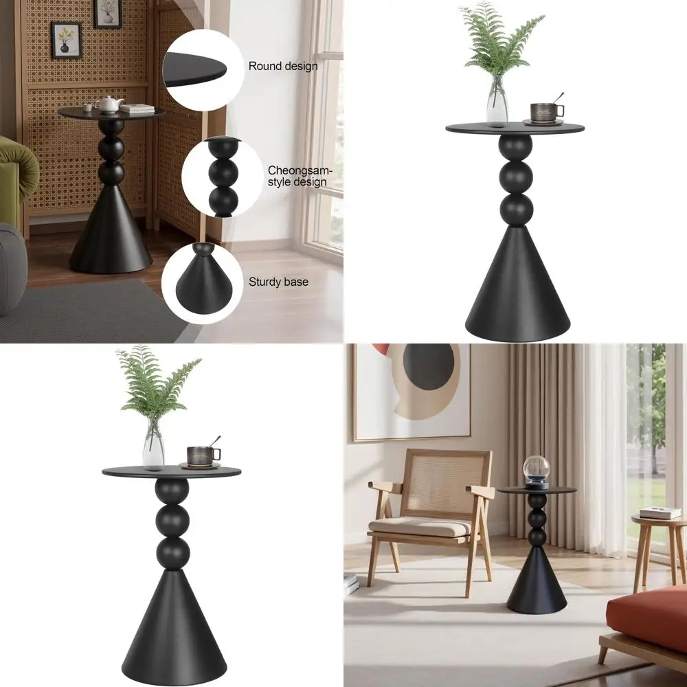 

Vintage Metal Drum Side Table, Modern Accent Pedestal for Small Spaces, Suitable for Living Room or Bedroom, Black