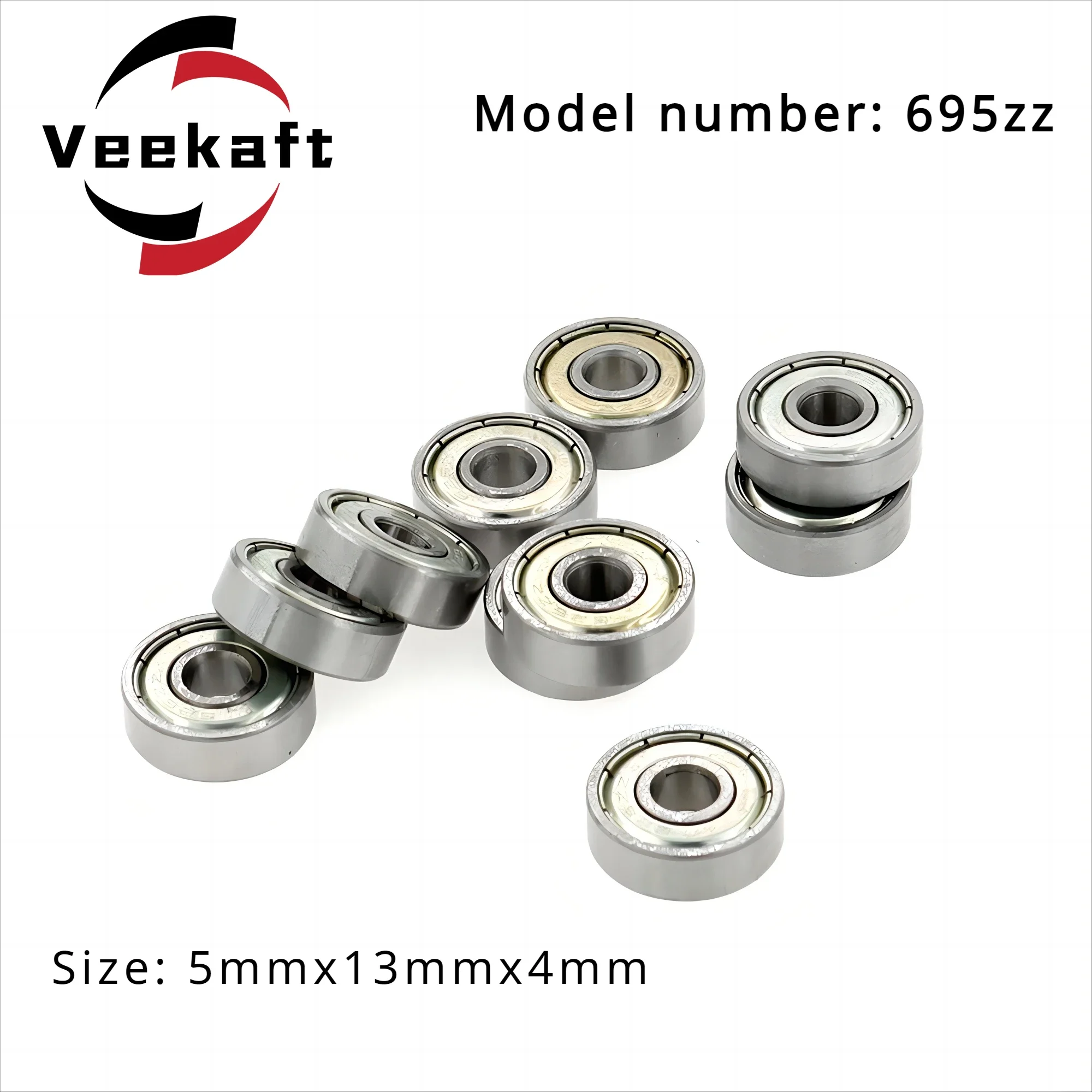 Veekaft Durable 695zz Bearing Steel Miniature Bearing with High Precision 5mmx13mmx4mm for Small Machinery 10pcs