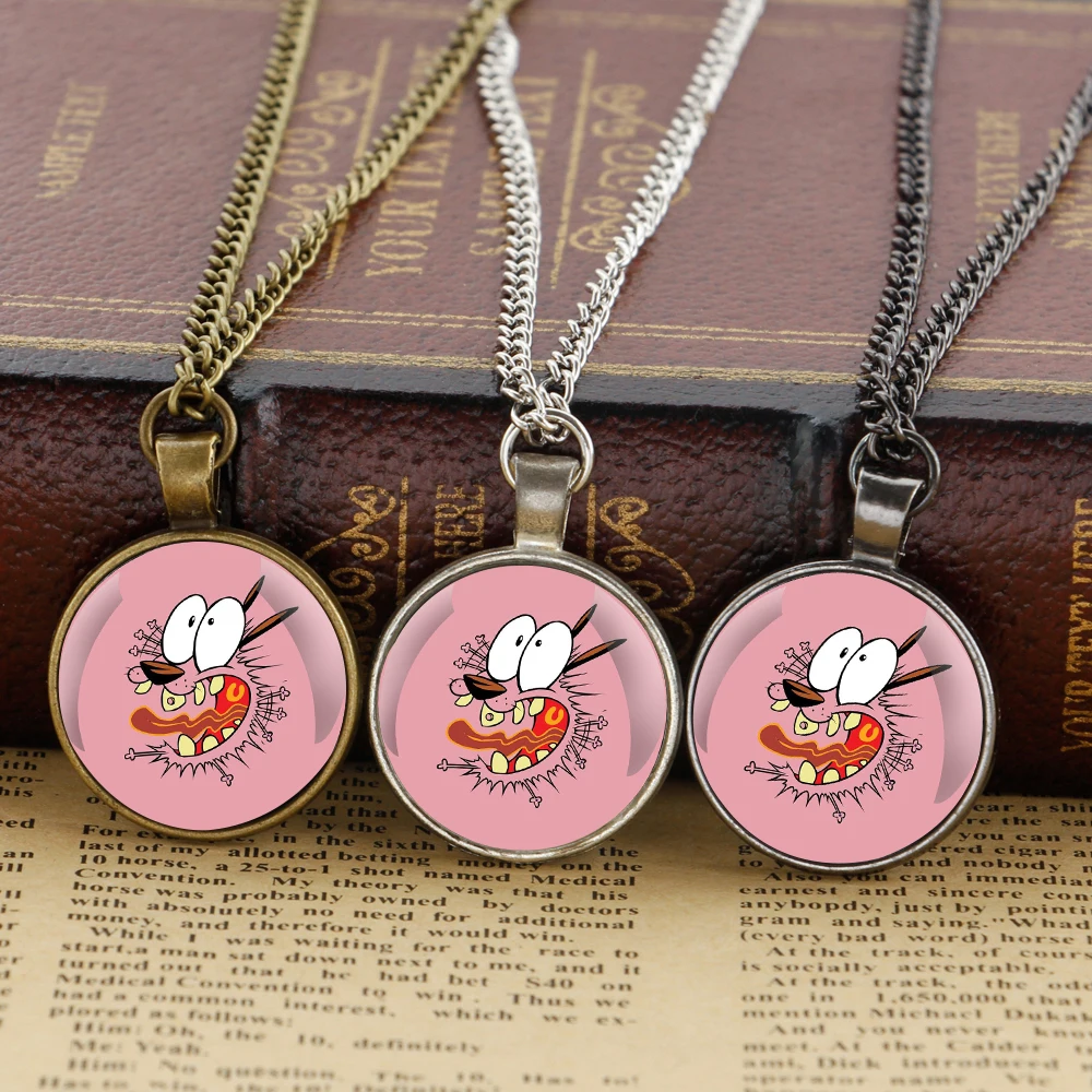 Hot Cartoon Courage the Cowardly Dog Glass Dome Pendant Necklaces Women Men Jewelry Accessories Gifts for Kids