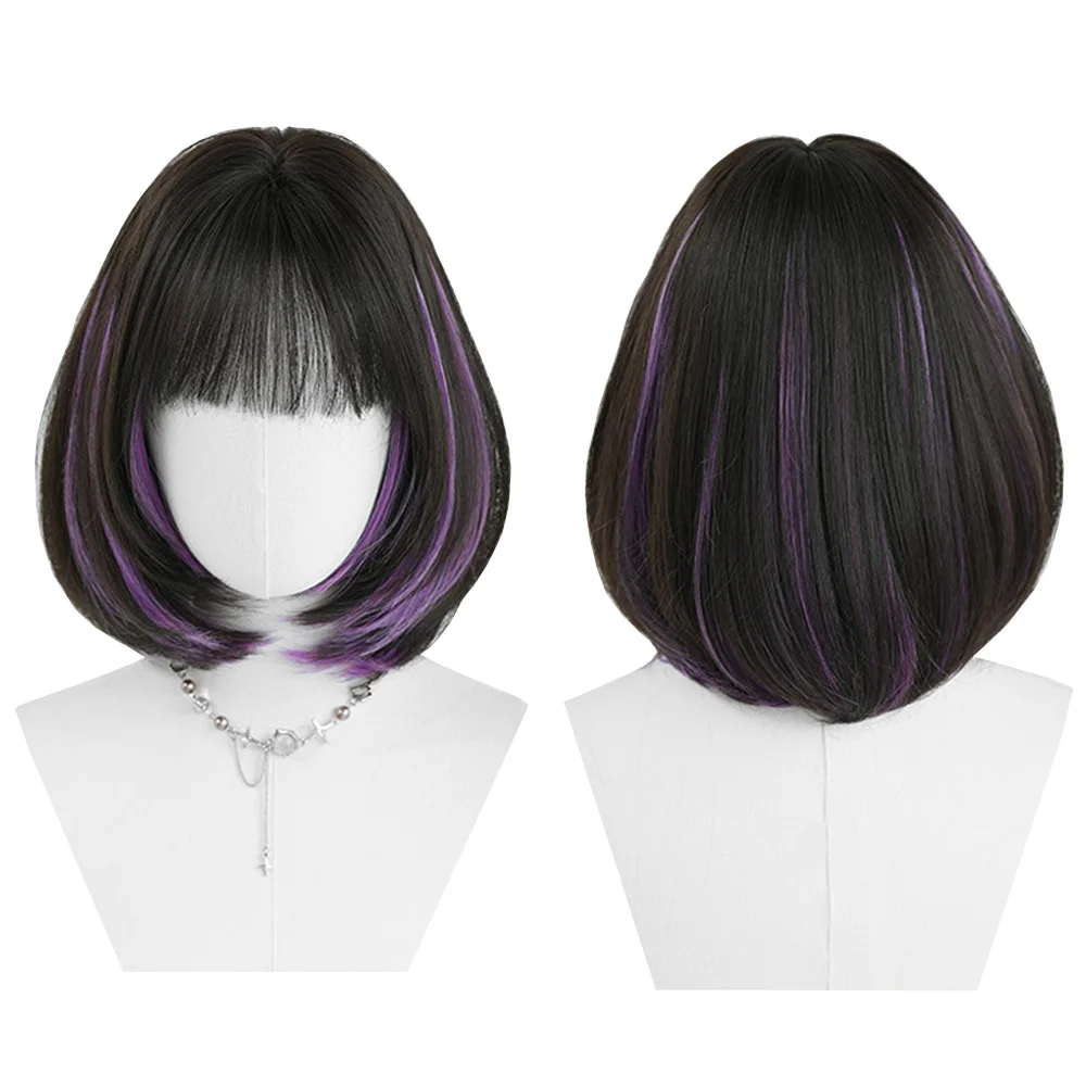 

Новый синий и фиолетовый выделенный короткий прямой синтетический парик боб - термостойкий парик, подходящий для женских повседневных вечеринок