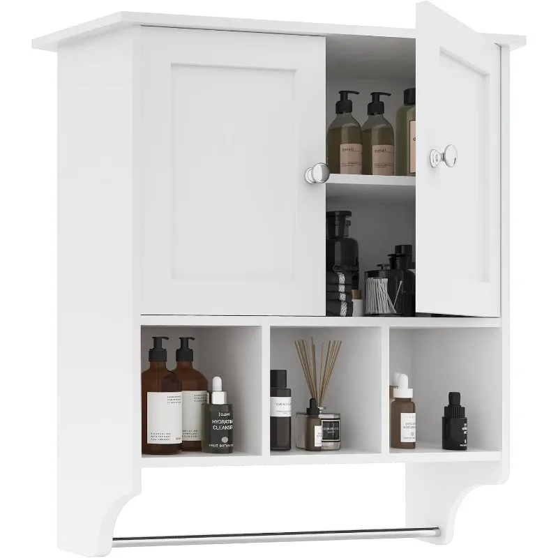 Medicine Cabinets, Space Saving Wall Cabinet with 2 Doors and Adjustable Towel Rack Shelves, Storage Cabinet for Toilet