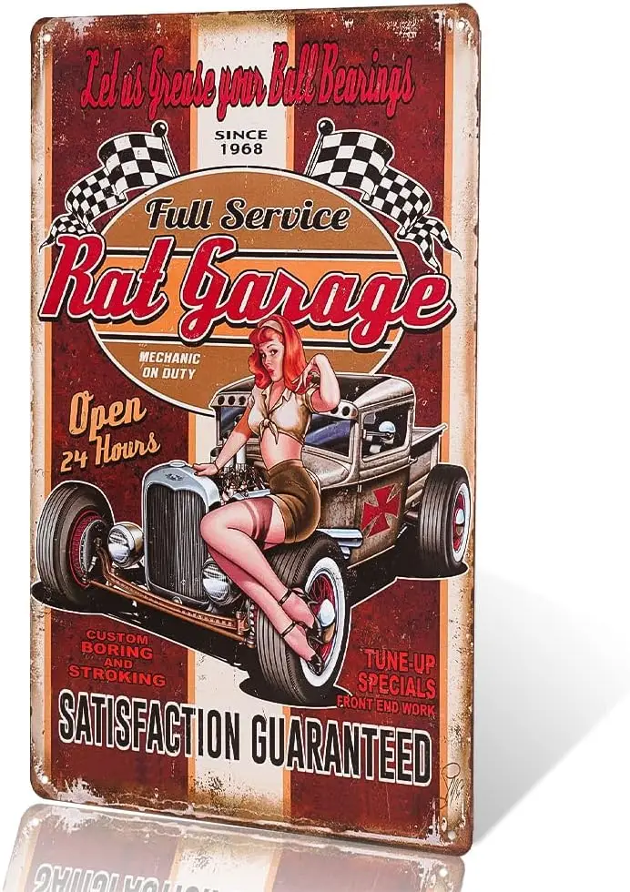 dingleiever-Rat Garage Metal Sign Vintage Home Decor Garage Wall Art Rat Rod Stickers Coffee bar Sign