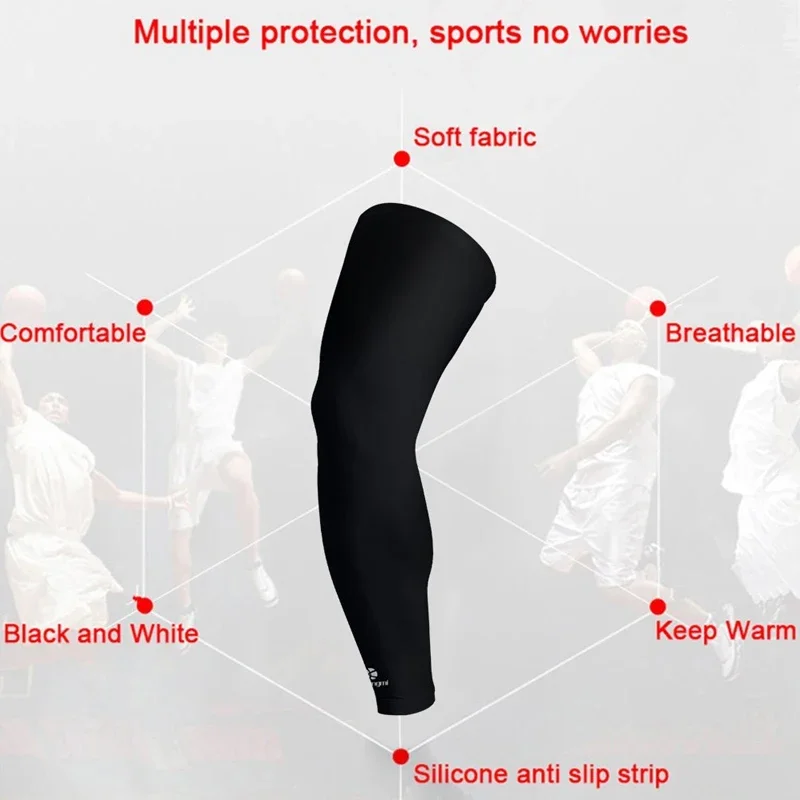 1pair Leg Compression Sleeve Men Youth Basketball Sports Footless Calf Compression Sock Knee Brace Support Arthritis Knee Sleeve