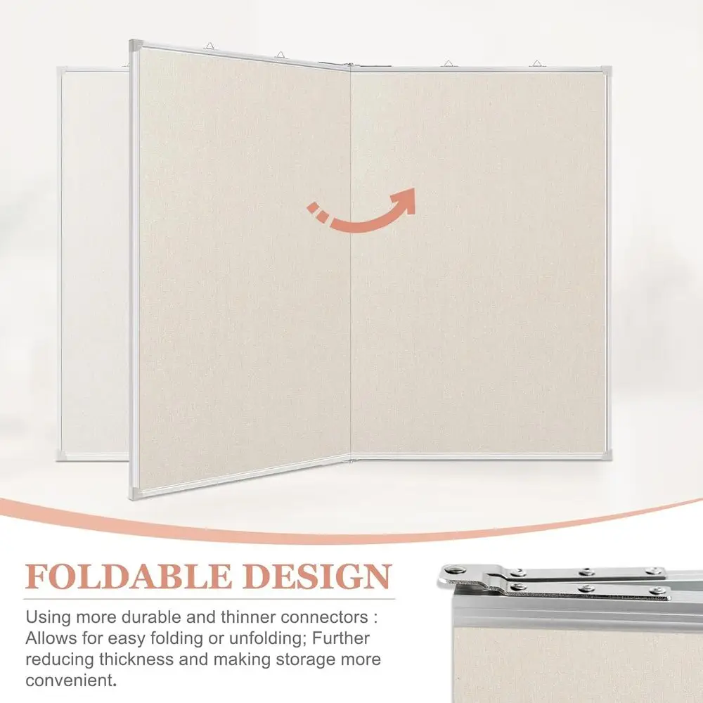 Foldable Linen-Covered Corkboard, 48x36, Aluminum Framed, Vision Board for Office or School, 20 Pins Included