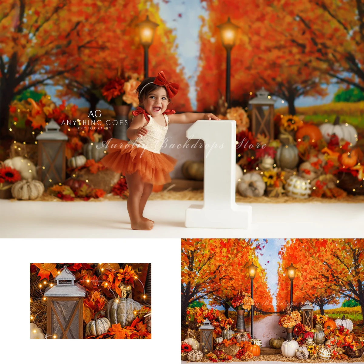 

Autumn Pathway Backgrounds Cake Smash Kids Adult Photography Props Child Baby Maple Leaf Pumpkin Decors Studio Photo Backdrops