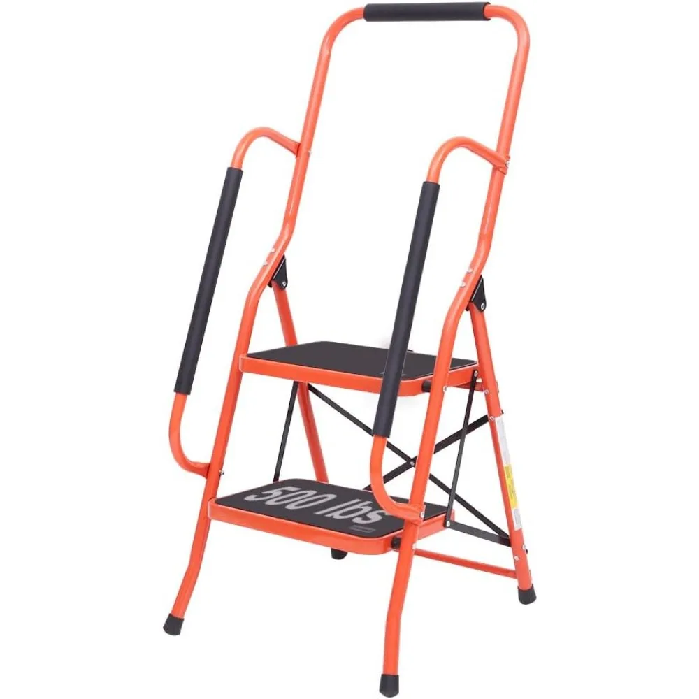 

2 Step Ladder, Folding Step Stool with Handrails, Step Ladder 2 Step Folding 500lbs with Widened Anti-Slip Pedal, Multi-use for