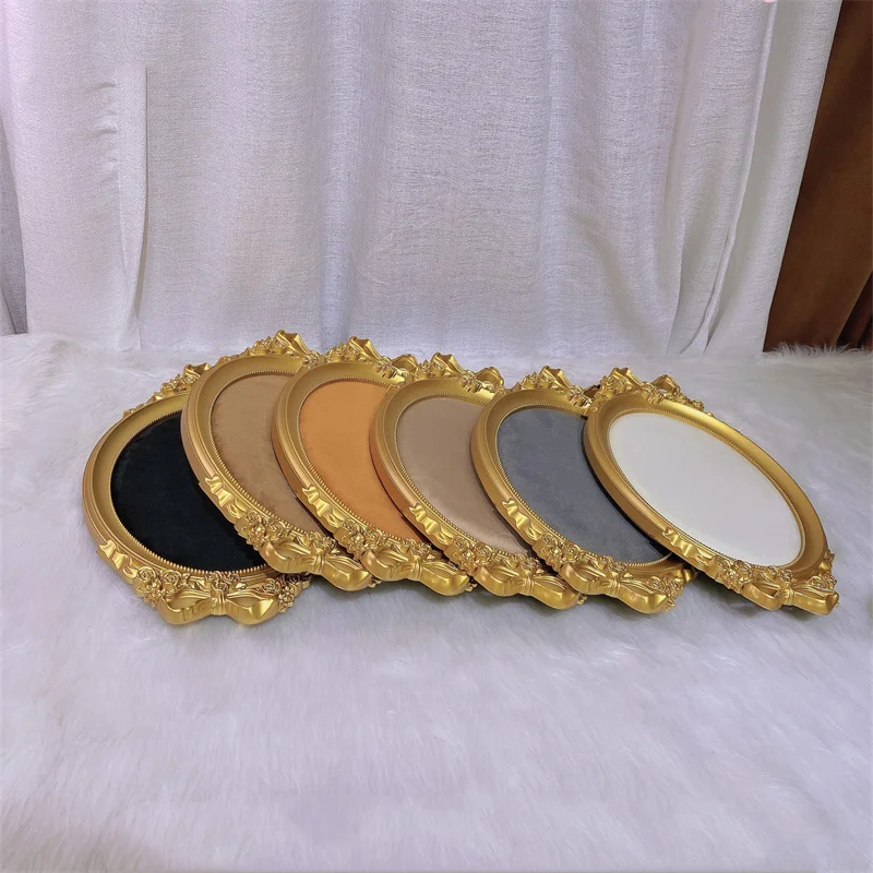 Vintage Photo Frame Shaped Jewelry Display Tray with Gold Border 38*25Cm Large Size Colored Velvet Ring Earring Storage Props