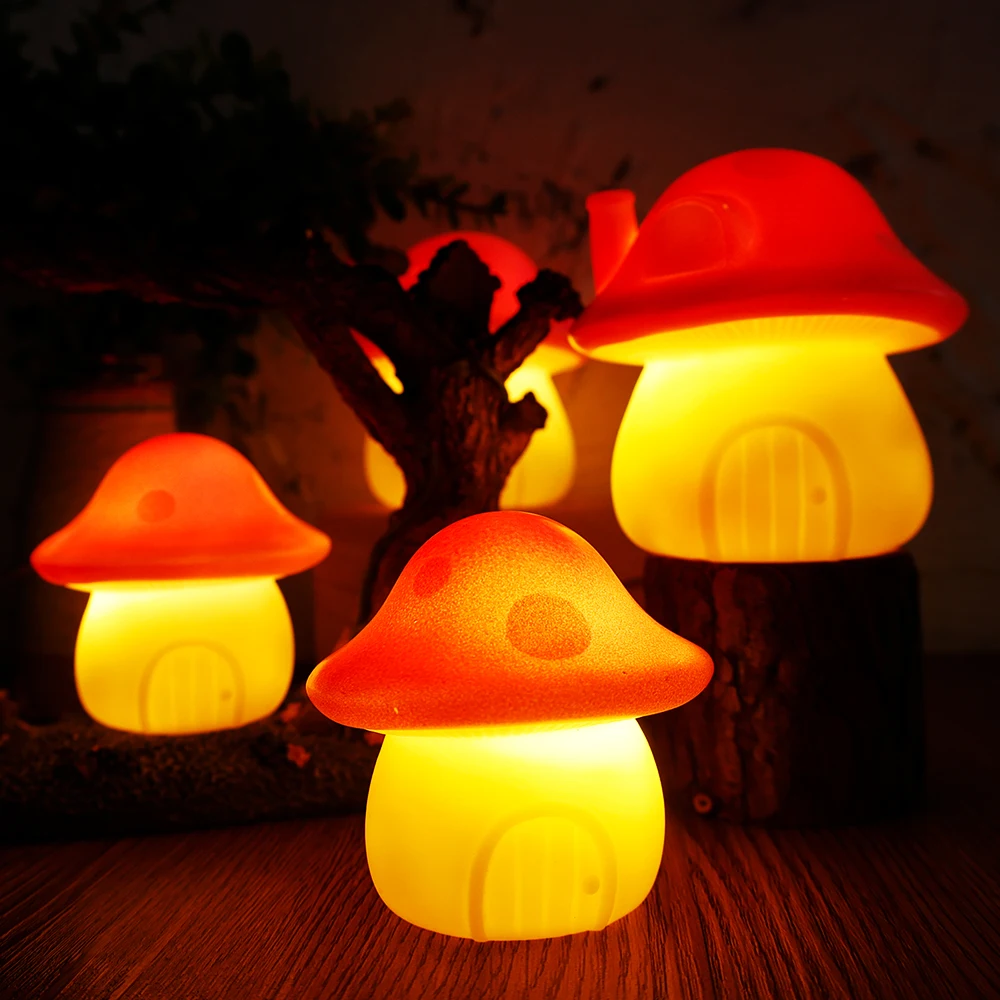 Mini LED Luminous Mushroom Night Light Toys Portable Children\'s Bedroom Bedside Desk Luminous Atmosphere Ghost Night Lamp Decor