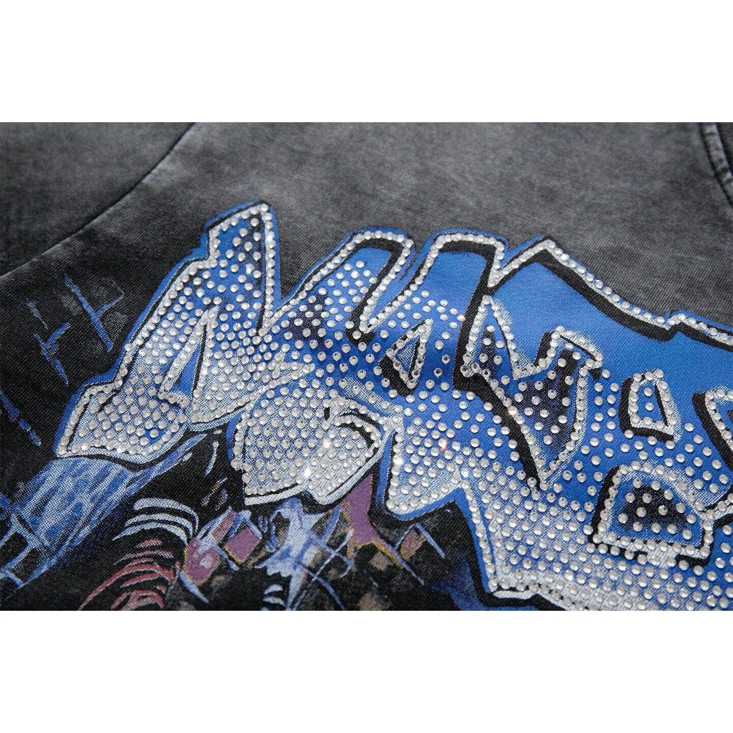 MAJESTIK Hip-Hop distressed rolled-edge short-sleeved T-shirt trendy brand with glittered letter print and loose fit top