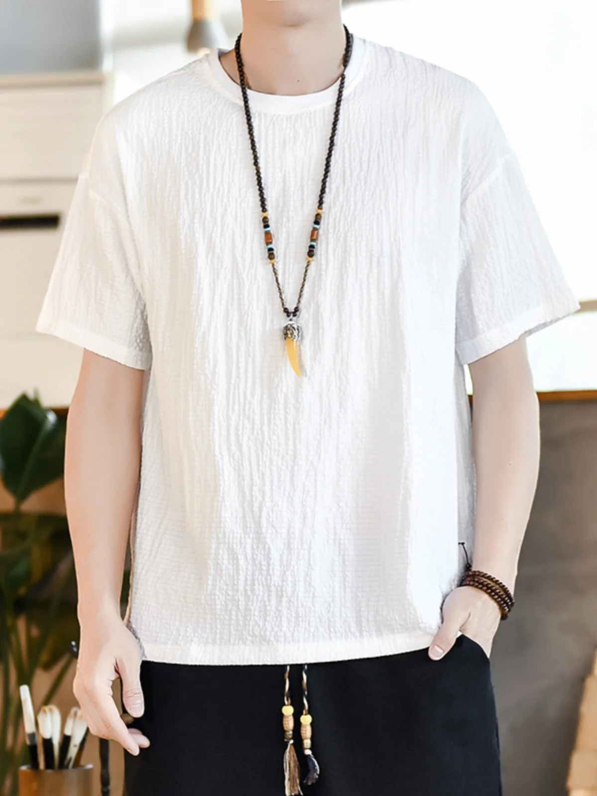 Ice Silk Men's T-Shirt Thin Quick Dry Short Sleeve Summer New Style Fashionable Half Sleeve Top Youth Trend Loose Fit round Neck