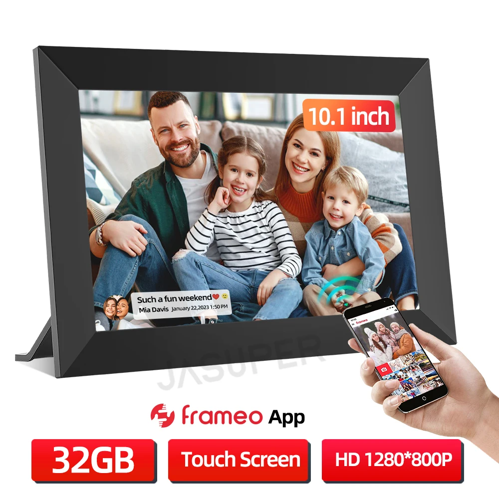 

Frameo Digital Picture Frame 10.1 Inch 32GB/64GB Smart WiFi digital photo frame with 1280x800 IPS HD Touch Screen Wall Mountable