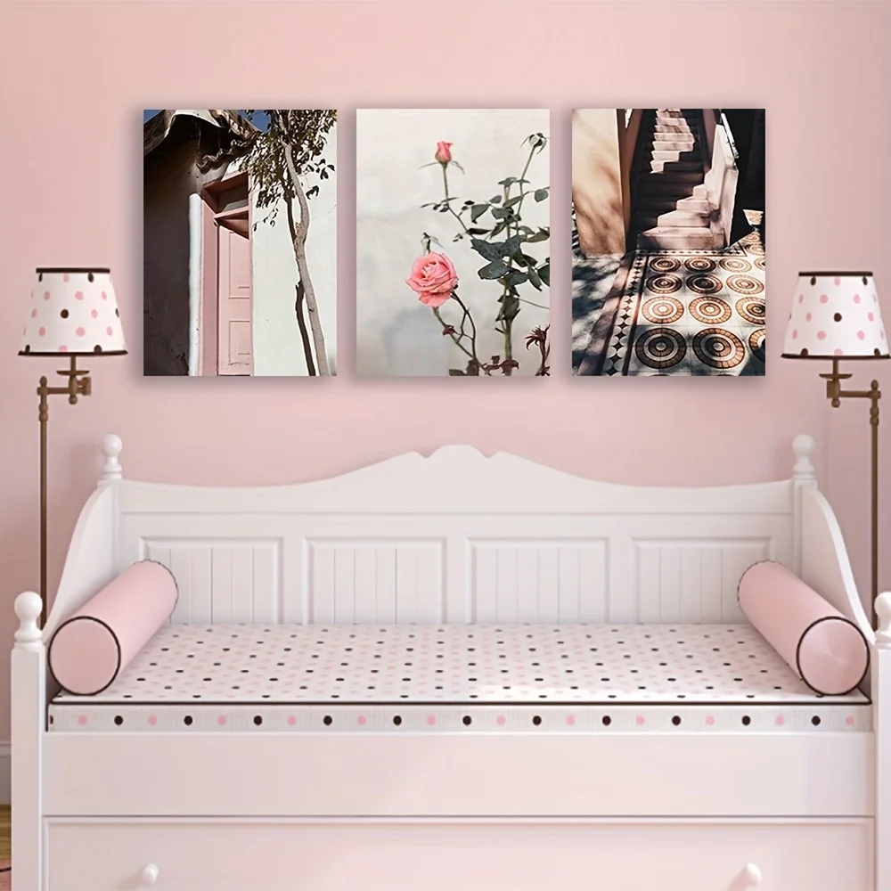 2D Flat 3pcs Unframed Vintage Poster Art Canvas Painting Vintage Style Photography Art Print Natural Wall Art for Home Decor