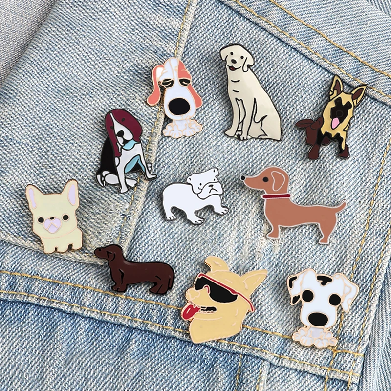 Cute Funny Pet Dogs Enamel Pins Cartoon Animals Chihuahua German Shepherd Brooches for Dog Lover Jewelry Bag Clothes Denim Badge