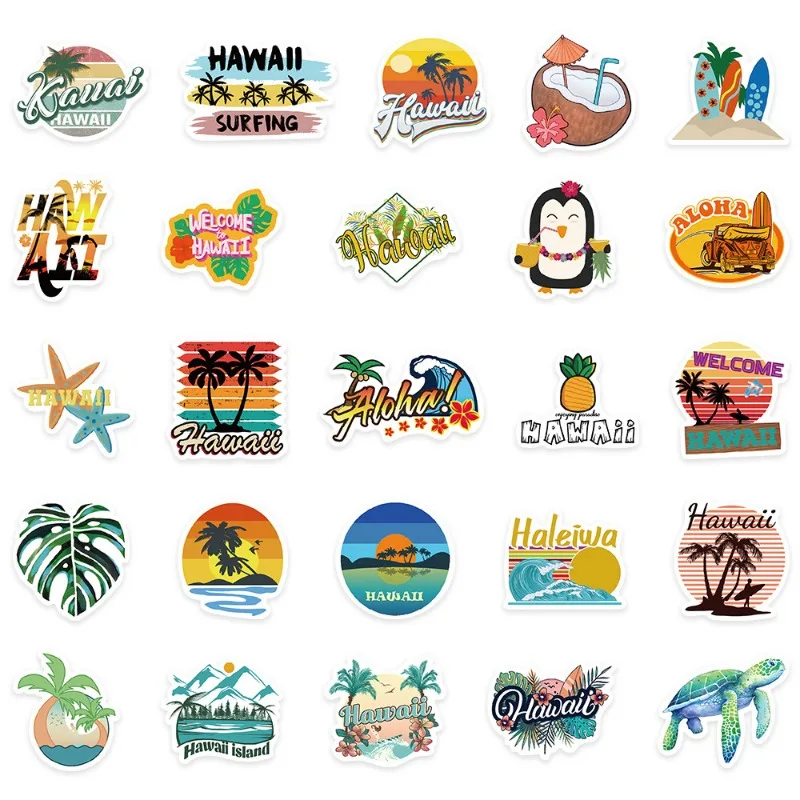 50pcs Cartoon Hawaii Series Graffiti Stickers Suitable for Helmet Desktop Wall Decoration DIY Sticker Pack Wholesale