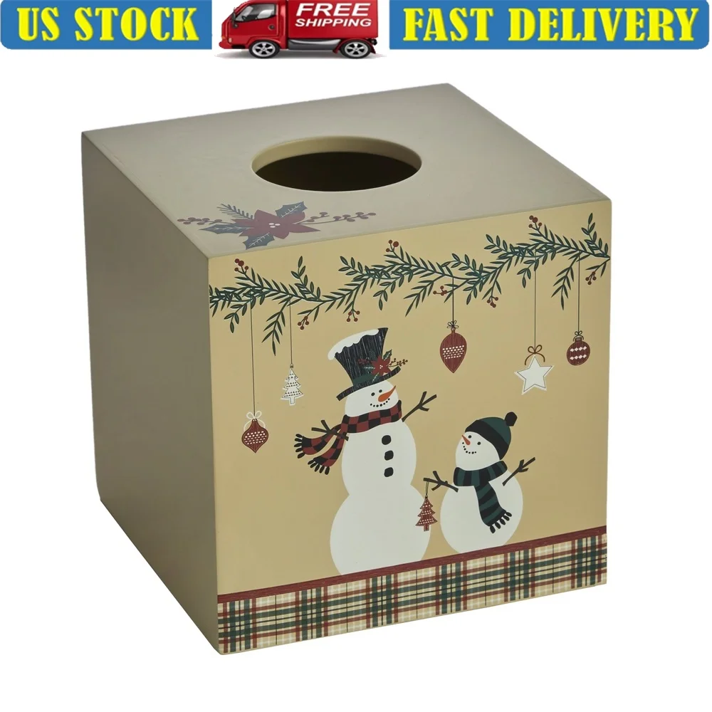 

Rustic Plaid Snowman Tissue Dispenser Wooden Tissue Cover Seasonal Home Decor Festive Bathroom Accessory Holiday Decoration MDF