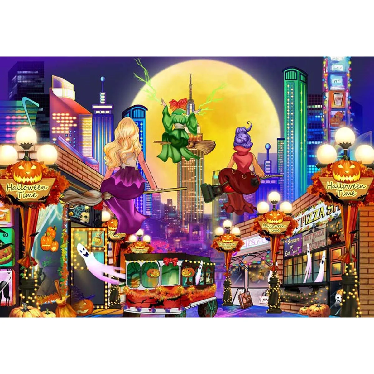 Allenjoy Halloween Magic Witches Town Street Backdrop