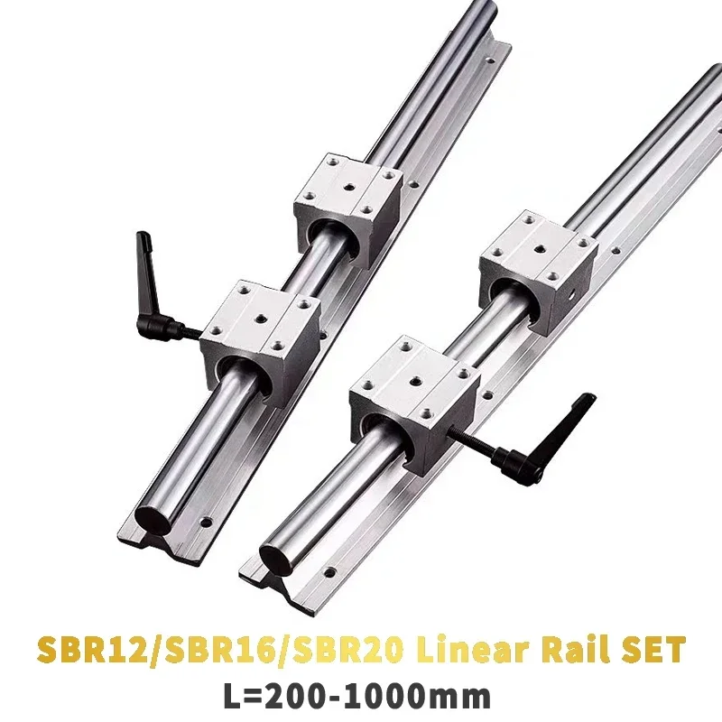 SBR Linear Rail SBR16 SBR12 SBR20 Length 200-1000mm 1set: 2 Pcs Linear Guide SBR10/12/16/20 + 4 Pcs SBR12/16/20uu Blocks For Cnc