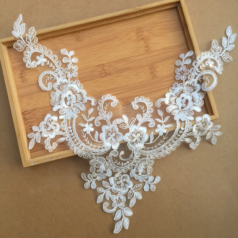 1 Piece Embroidered Lace Fabric Patch Sewing Dress Neckline Collar Applique Wedding Gown Decoration