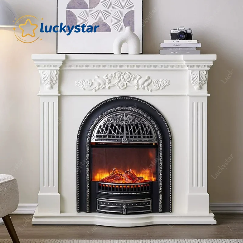 French retro carved bird cage fireplace decorative cabinet simulation flame integration