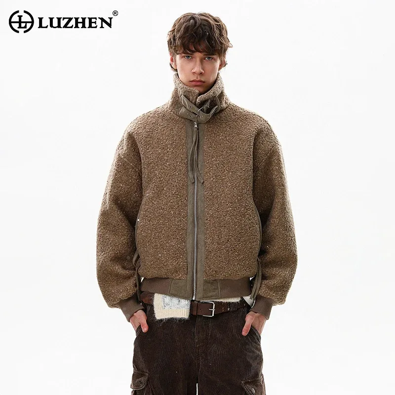 

LUZHEN 2025 New Fashion Original High Quality Brushed Lamb Wool Stand Neck Padded Coat Men's Handsome Parka Male Jacket JY5644