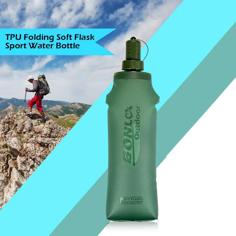 Water Bottle TPU Folding Soft Flask Sport Water Bottle Water Bag Collapsible Drink Water Bottle Water Bag Running Camping Hiking