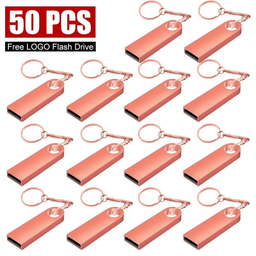 

50PCS Custom LOGO USB Flash Drive 1GB 4GB 8GB 2.0 High Speed Pen Drive 16GB 32GB 64GB 128GB Pendrive Metal Usb Sticks with Key