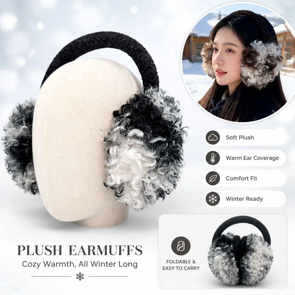 New Foldable Earmuffs Soft Knitted Headband Faux Fur Earmuffs Curly Faux Fur Warm Ear Coverage Winter Earmuffs