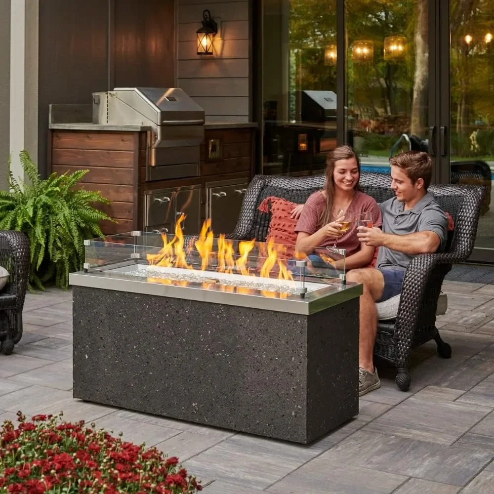 Outdoor Propane Fire Pit Table-Key Largo Gas Fire Pits for Outside Patio - 48 Inch Rectangular Stainless Steel Firepit Fires