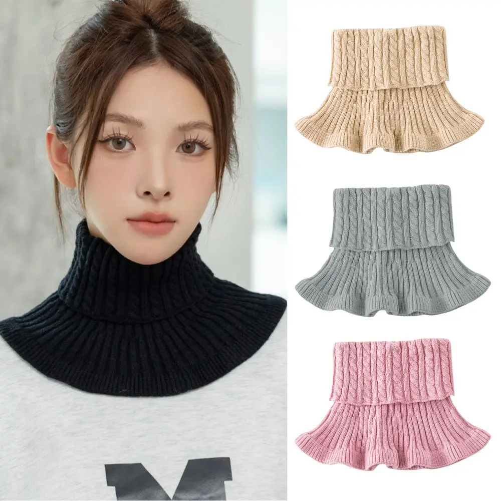 

Women Winter Knitted Turtleneck Solid Color Detachable Fake Collar Scarf Warm Windproof Scarf Pullover High Neck Warmer