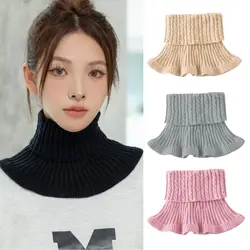 Women Winter Knitted Turtleneck Solid Color Detachable Fake Collar Scarf Warm Windproof Scarf Pullover High Neck Warmer