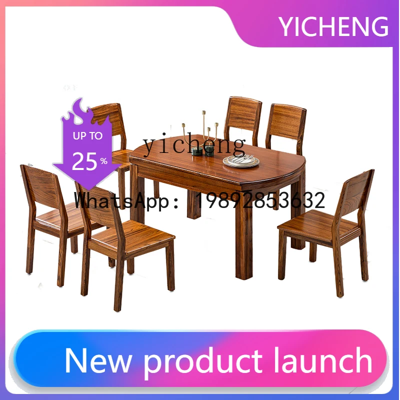 

A2-9 Solid Wood Ebony Folding Extendable Dining Table Home Dining Table and Chair Set