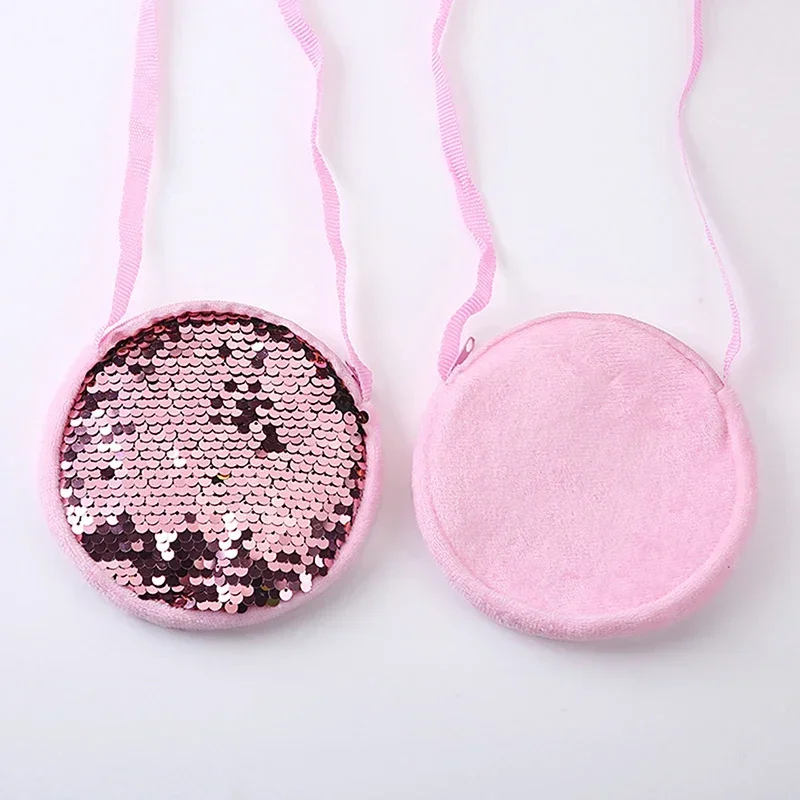 Round Princess Coin Purse Color Sequins Shiny Lanyard Shoulder Bag Children's Messenger Small Pack Kids Handbag Lovely Girl Gift