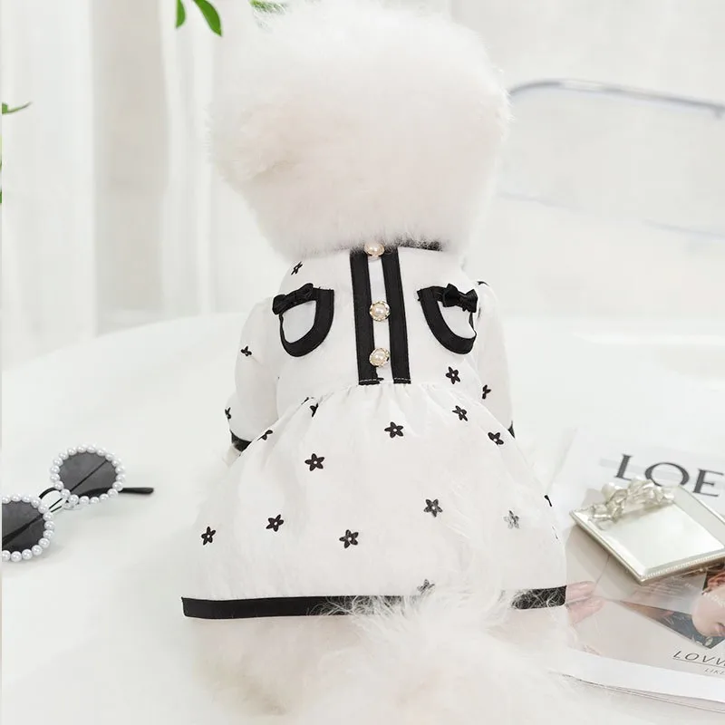 Dog Clothes Small Dogs Summer Puppy Dress Cat Print Skirt Bichon Chihuahua Black White Breathable Dresses Pet Clothing for Dogs