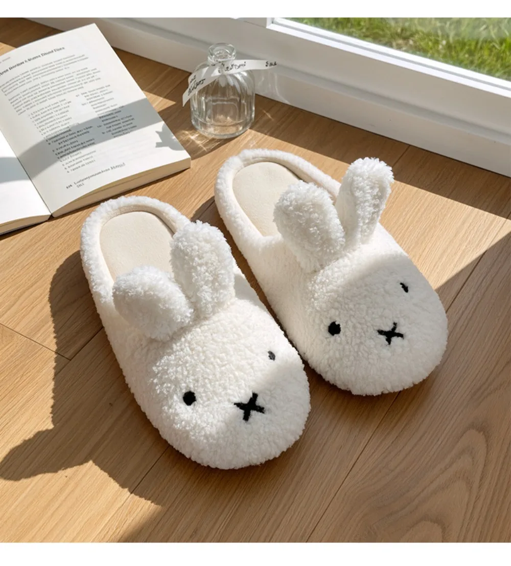 Chinelos de algodão de coelho miffy dos desenhos animados para mulheres outono e inverno casa interior antiderrapante quente bonito pelúcia simples high-end versátil