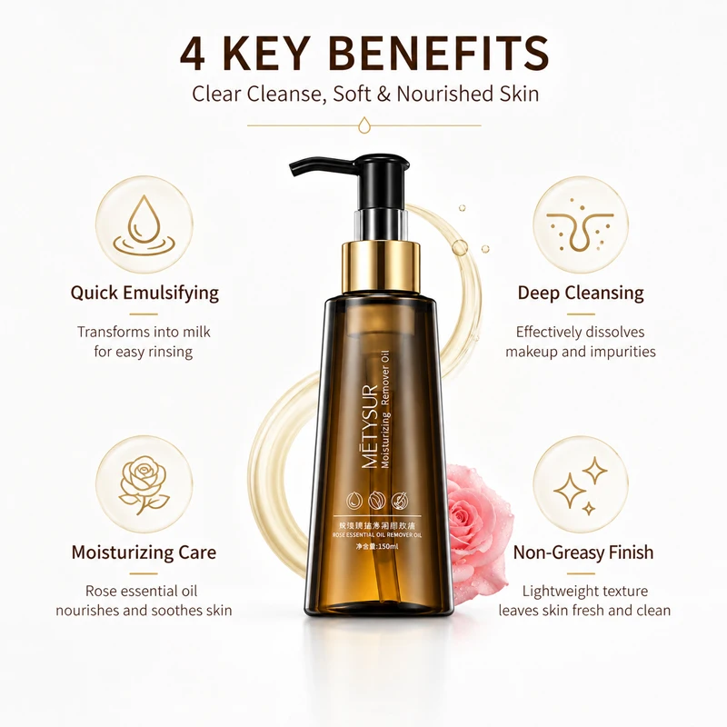 Rose Essential Oil Makeup Remover 150ml Deep Cleansing Oil Gentle Face Eye Lip Cleanser Waterproof Makeup Remover image 3