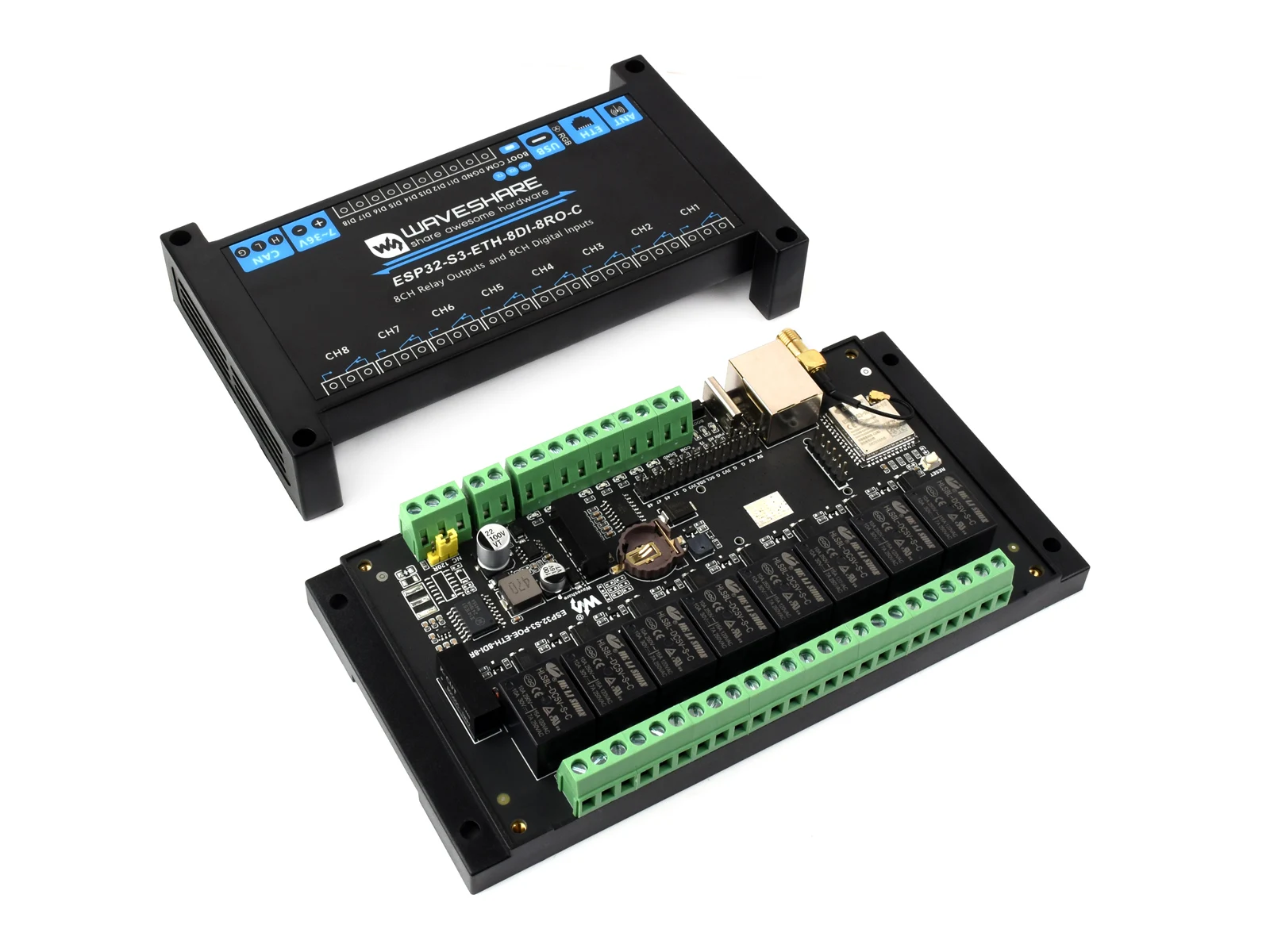 Industrial 8-Channel ESP32-S3 WiFi Relay Module, Onboard Isolated CAN Interface, Multiple Isolation Protection Circuits 32-bit