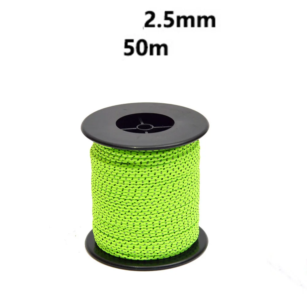 50M 2.5mm Reflective Guyline PP Camping Cord Tent Guy Line Windproof Rope Outdoor Camping Tents Rope Solid Windproof Line 1Roll